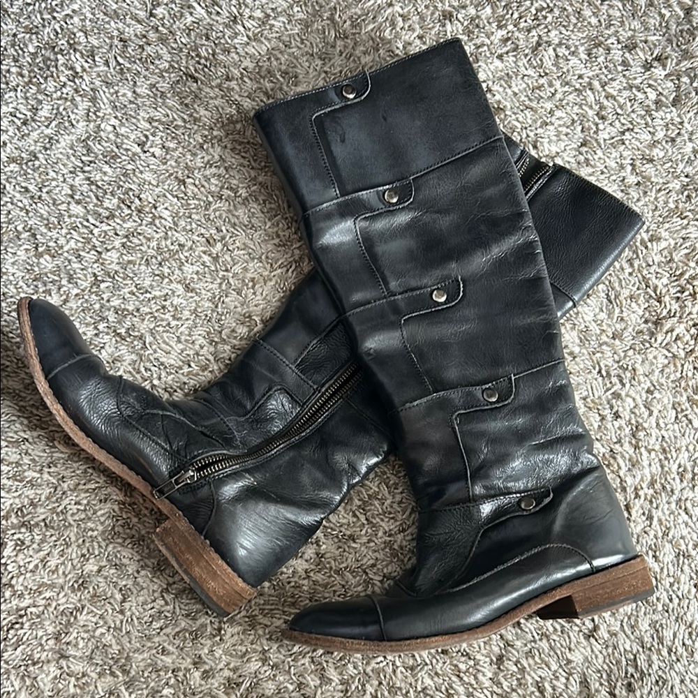 Black Leather Knee-High Boots